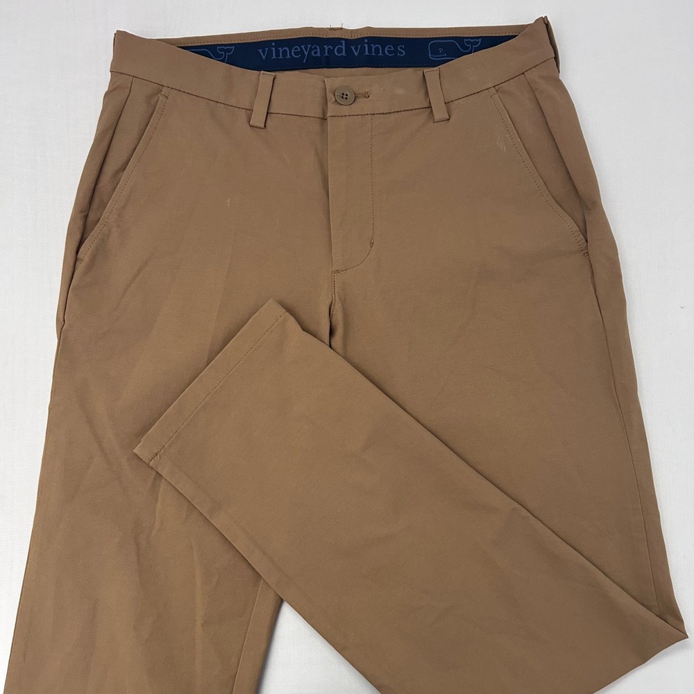 Vineyard Vines Performance Pants Men 30x30 Brown Tan Slim Straight Stretch Chino
